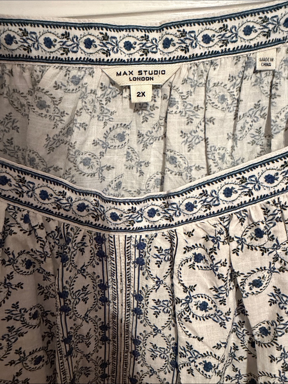 Max Studio White and Blue Floral Square-Neck Tunic - Picture 2 of 4